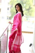 Very Much Indian Pure Linen Saree With Sleek Border And Exclusive Design - Pink - Distacart