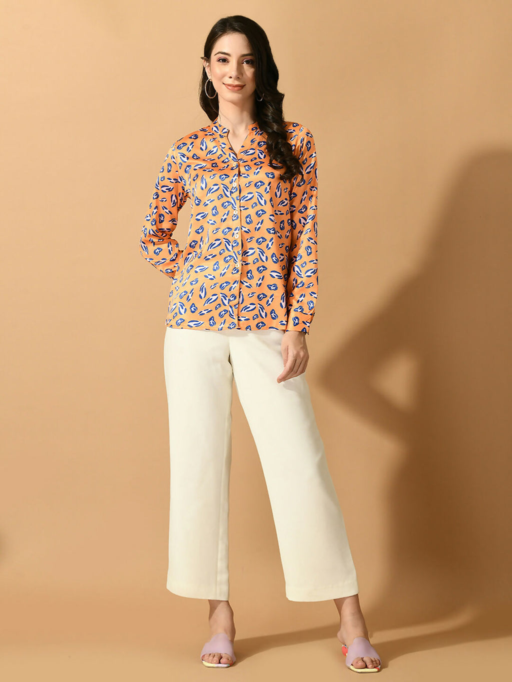 Myshka Women's Multi Satin Printed Smart Shirt