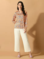 Myshka Women's Multi Satin Printed Smart Shirt