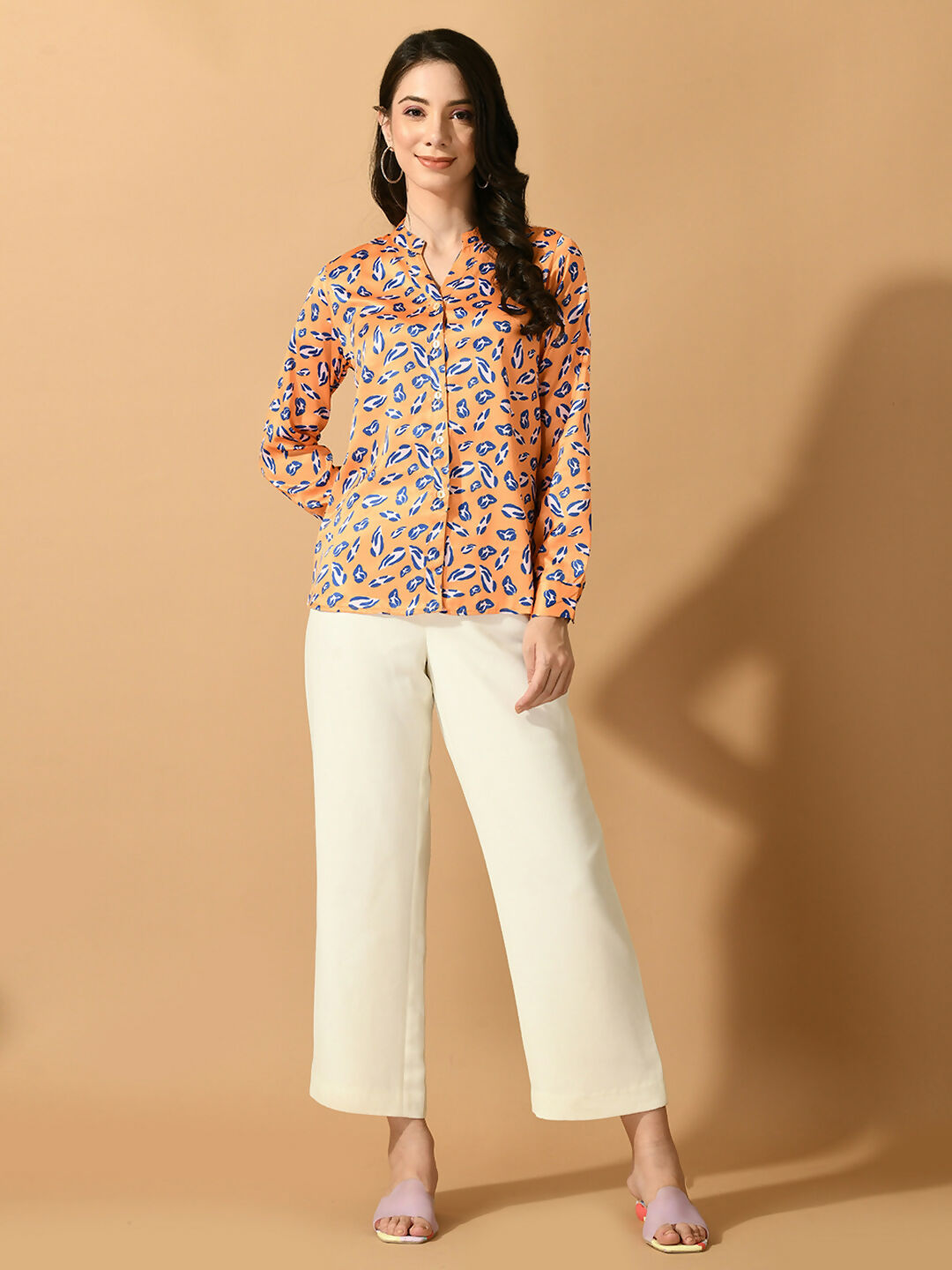 Myshka Women's Multi Satin Printed Smart Shirt