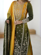 The52 Women's Gorgeous Chinon silk Fabric Embroidery Work Straight Kurta Palazzo and Dupatta Set - Distacart
