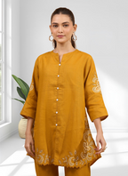 Joban Fashion Yellow Cotton, Linen Embroidered Readymade Cord Set - Distacart