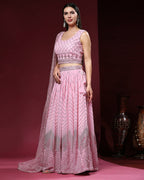 Pink Pure Viscose Georgette Sequence Embroidery work Lehenga Choli with Dupatta - Aakriti