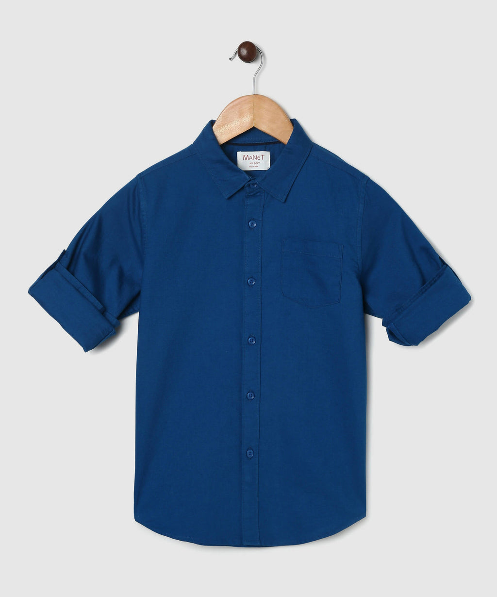 Manet Boys Full Sleeves Solid Shirt - Dark Blue