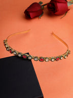 NVR Women's Multi colour Kundan Gold-Polished Embellished Hairband
