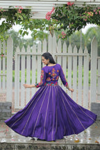 Teeya Creation Purple Colour Roman Silk With Gamathi Work Navratri Lehenga Choli