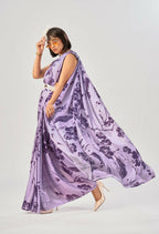 Vastranavya Lavender Satin Silk Elegant Printed Saree with Unstitched Blouse - Distacart