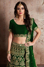 Jyoti Fashion Mesmerizing Green Sequins Embroidered Velvet Lehenga Choli with Dupatta