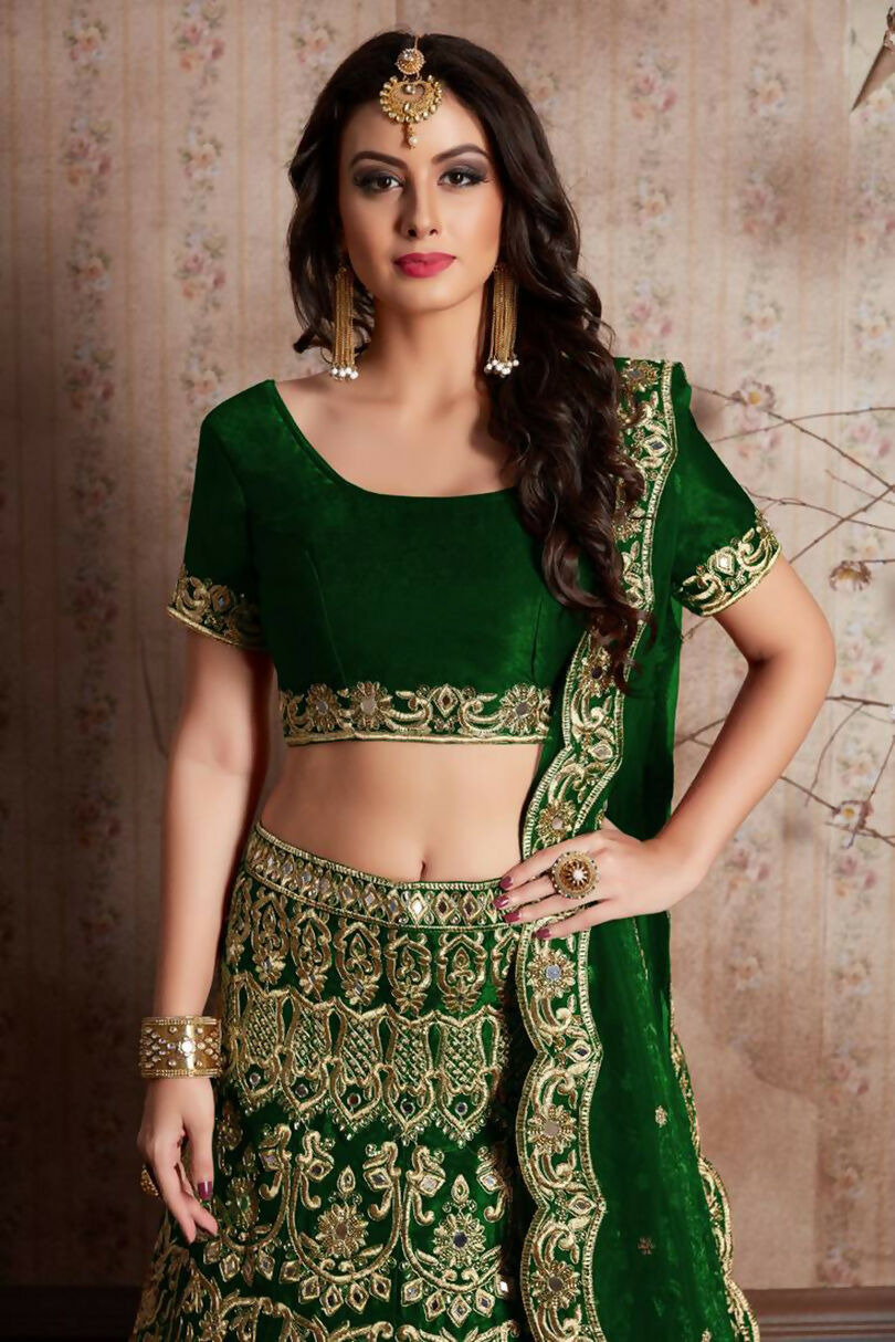 Jyoti Fashion Mesmerizing Green Sequins Embroidered Velvet Lehenga Choli with Dupatta