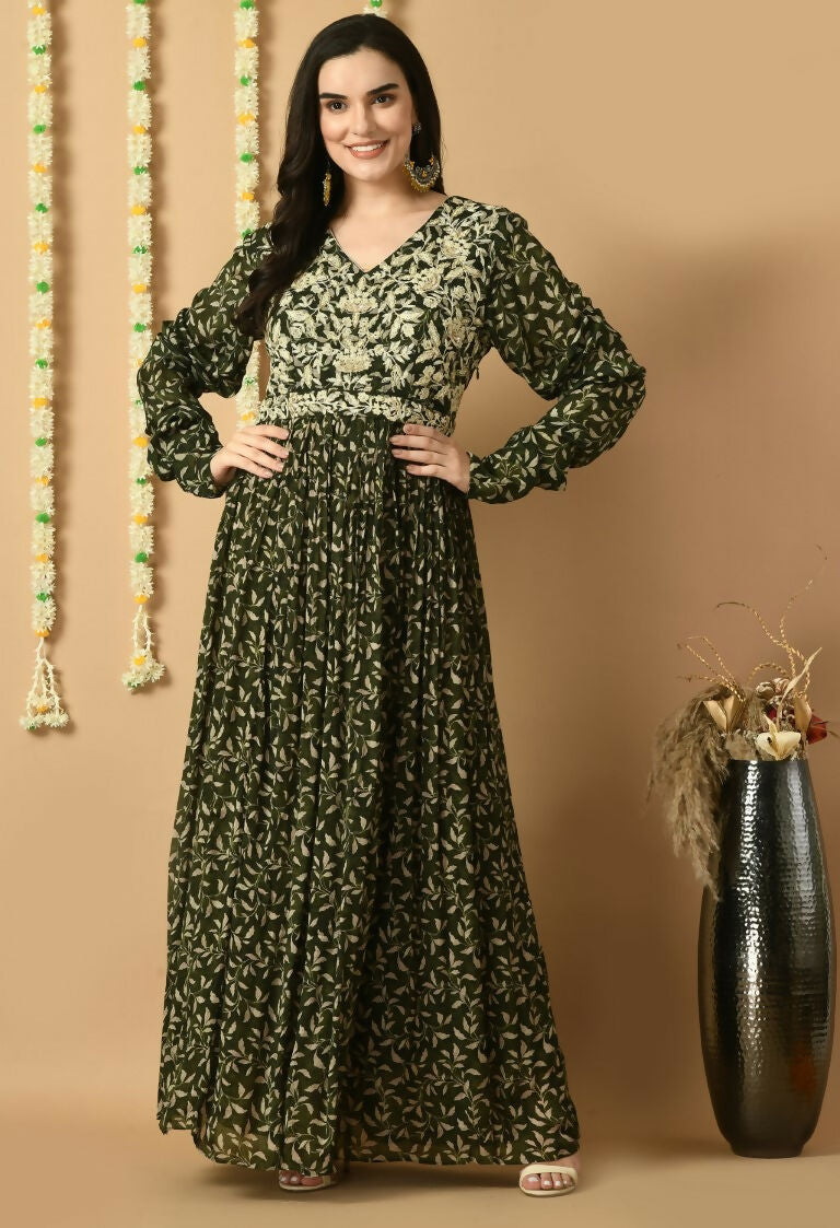 Joban Fashion Green Chinnon Kurta Set