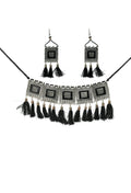 Mominos Fashion Johar Kamal Oxidised Silver-Plated Brass Finish Tassel Work Handicraft Choker For Women (Black) - Distacart