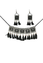 Mominos Fashion Johar Kamal Oxidised Silver-Plated Brass Finish Tassel Work Handicraft Choker For Women (Black) - Distacart