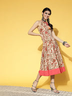 Yufta Beige & Pink Mugal Jaal Dress - Distacart