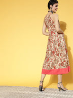 Yufta Beige & Pink Mugal Jaal Dress - Distacart