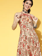 Yufta Beige & Pink Mugal Jaal Dress - Distacart