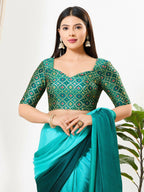 Joban Fashion Rama Green Brocade Padded Blouse With Sweetheart Neck Elbow Sleeves - Distacart