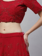 Dark Pink Georgette Thread with Sequins Embroidered work Lehenga Choli with Dupatta - Jivika