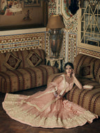 Wedding Designer Sequene Zari Resham Embroidery Peach Net Lahengha Choli - Anbazaar - Distacart
