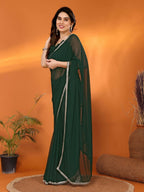 Designer Partywear Green Georgette Fancy Saree - Durga