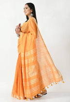 Mominos Fashion Moeza Orange Bhagalpuri Handloom Silk Linen Saree with unstitched Blouse piece - Distacart