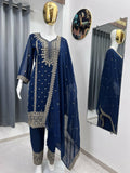 Teeya Creation Blue Color Faux Georgette Embroidery Work Party Wear Salwar Suit - Distacart