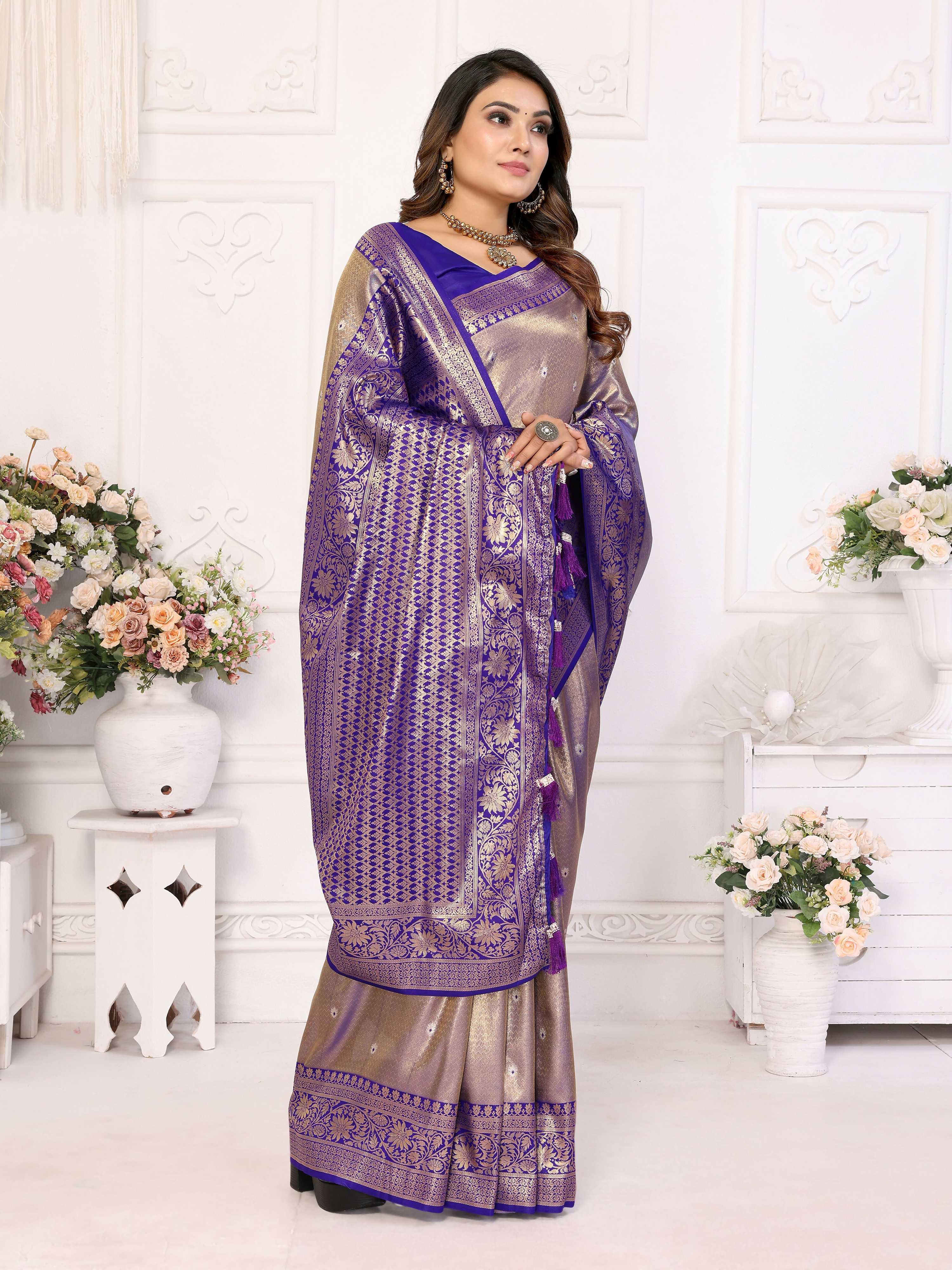 Aastha Fashion Royal Blue Tissue Silk Weaving Saree - Distacart