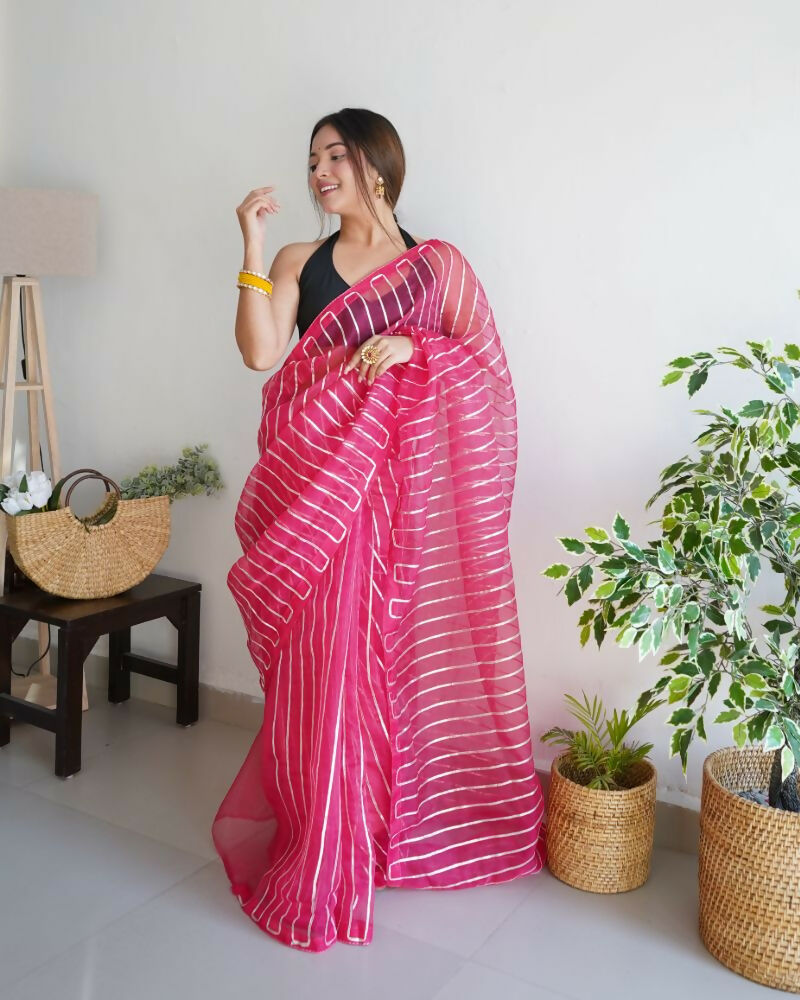 Vamsee Devika Pink Organza Silk Saree
