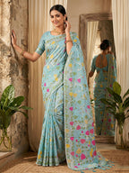 Shree Shyam Fashion Sky Blue Linen Cotton Saree - Distacart