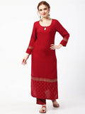 Cheera Gold Printed Maroon Kurta & Palazzo (CH-86KP)