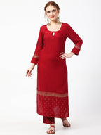 Cheera Gold Printed Maroon Kurta & Palazzo (CH-86KP)