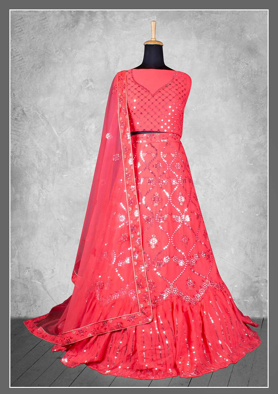 Pink Georgette Embroidery & Sequence Work Bridal lahenga Choli with Dupatta - Nimaya Pavitra Rista