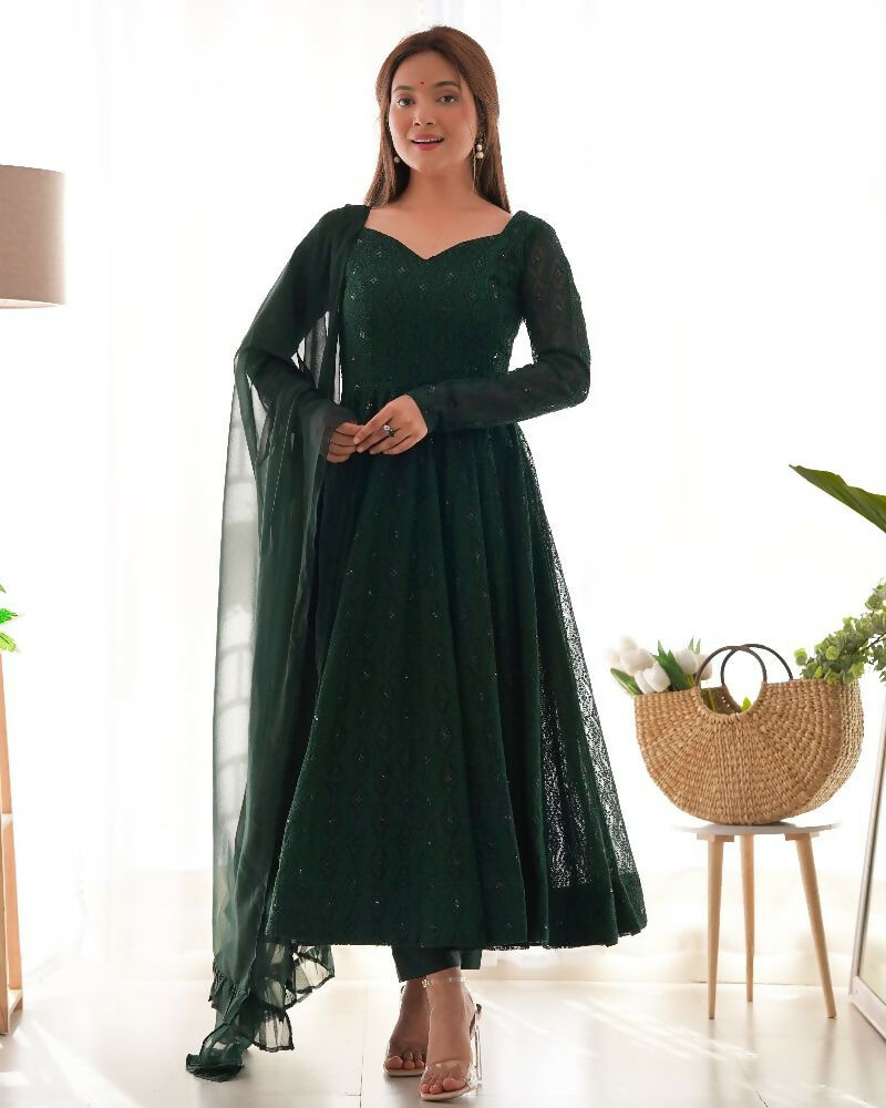 Joban Fashion Green Kurta Set Georgette Sequence Embroidery Work - Distacart