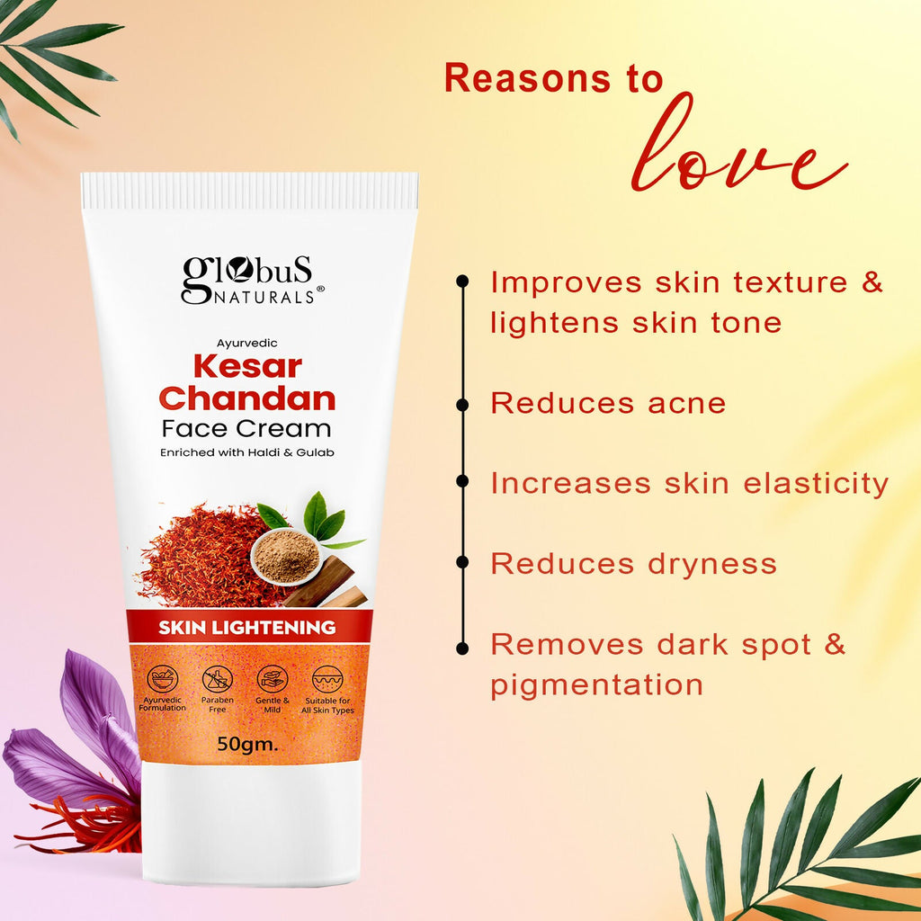 Globus Naturals Daily Glow Kesar Chandan Face Cream with SPF, Skin Lightening Formula For All Skin Types - Distacart