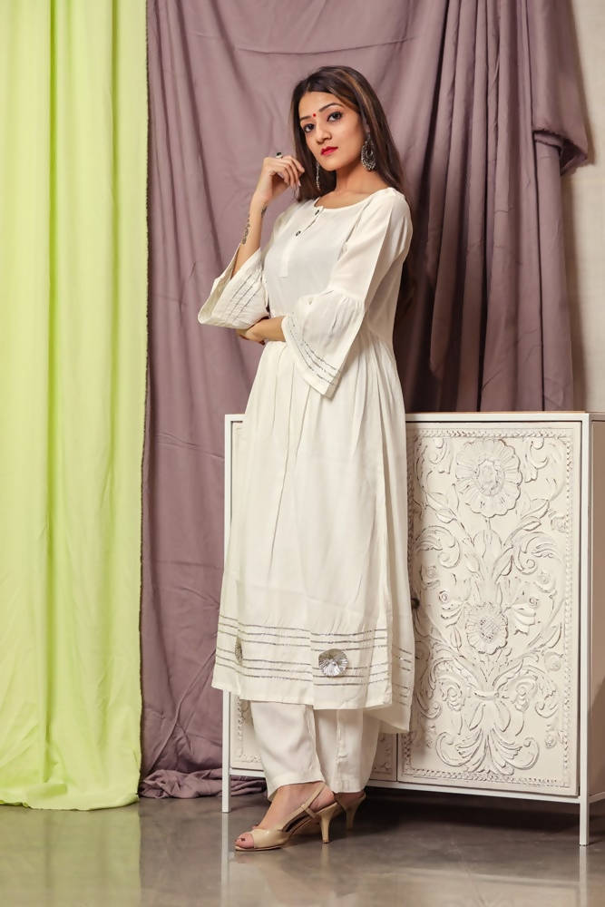 Cheera Hot White Gotta Kurta Palazzo Set