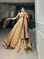 Vastranavya Traditional Jacquard Vichitra Silk Lehenga Choli - Chiku
