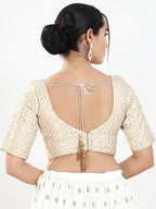 Joban Fashion Off White Silk Padded Blouse With Sweetheart Neck Elbow Sleeves - Distacart