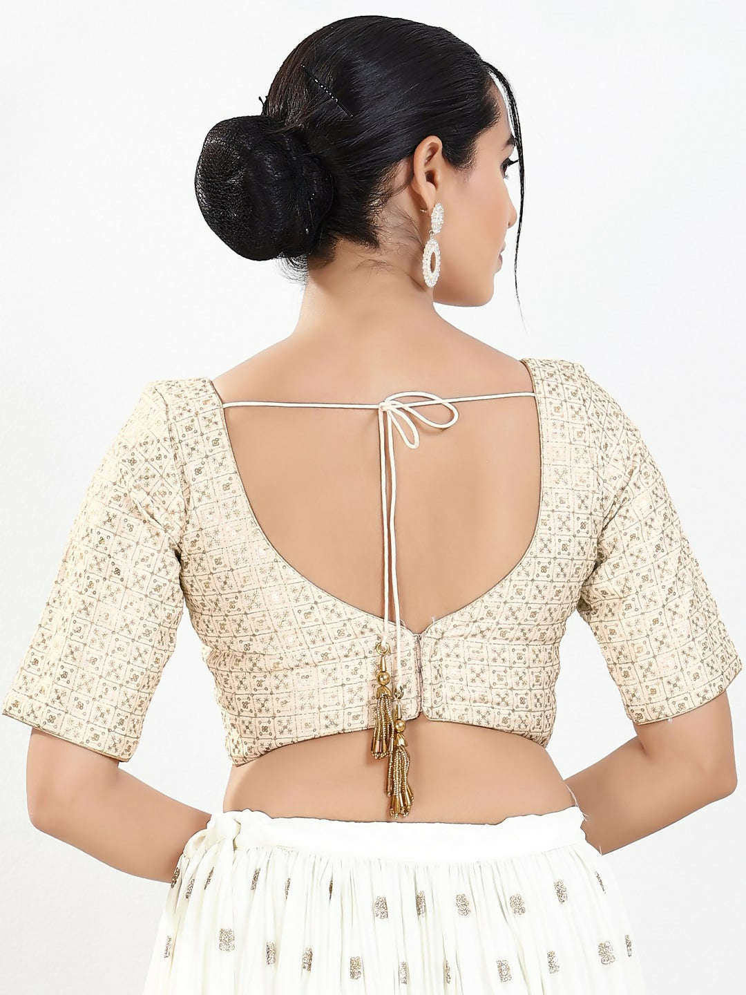 Joban Fashion Off White Silk Padded Blouse With Sweetheart Neck Elbow Sleeves - Distacart
