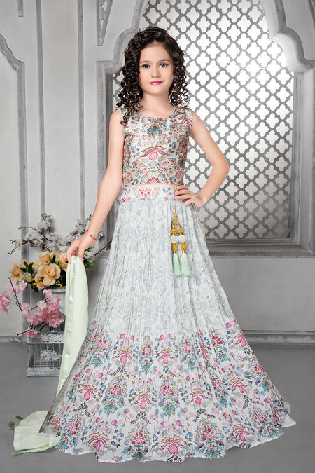 Kids Wedding Designer Ofwhite Fox Georgette Lehenga Choli - Aaradhna