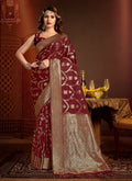 Maroon Silk Ethnic Motif Woven Design Saree with Unstitched Blouse Piece - Aachal
