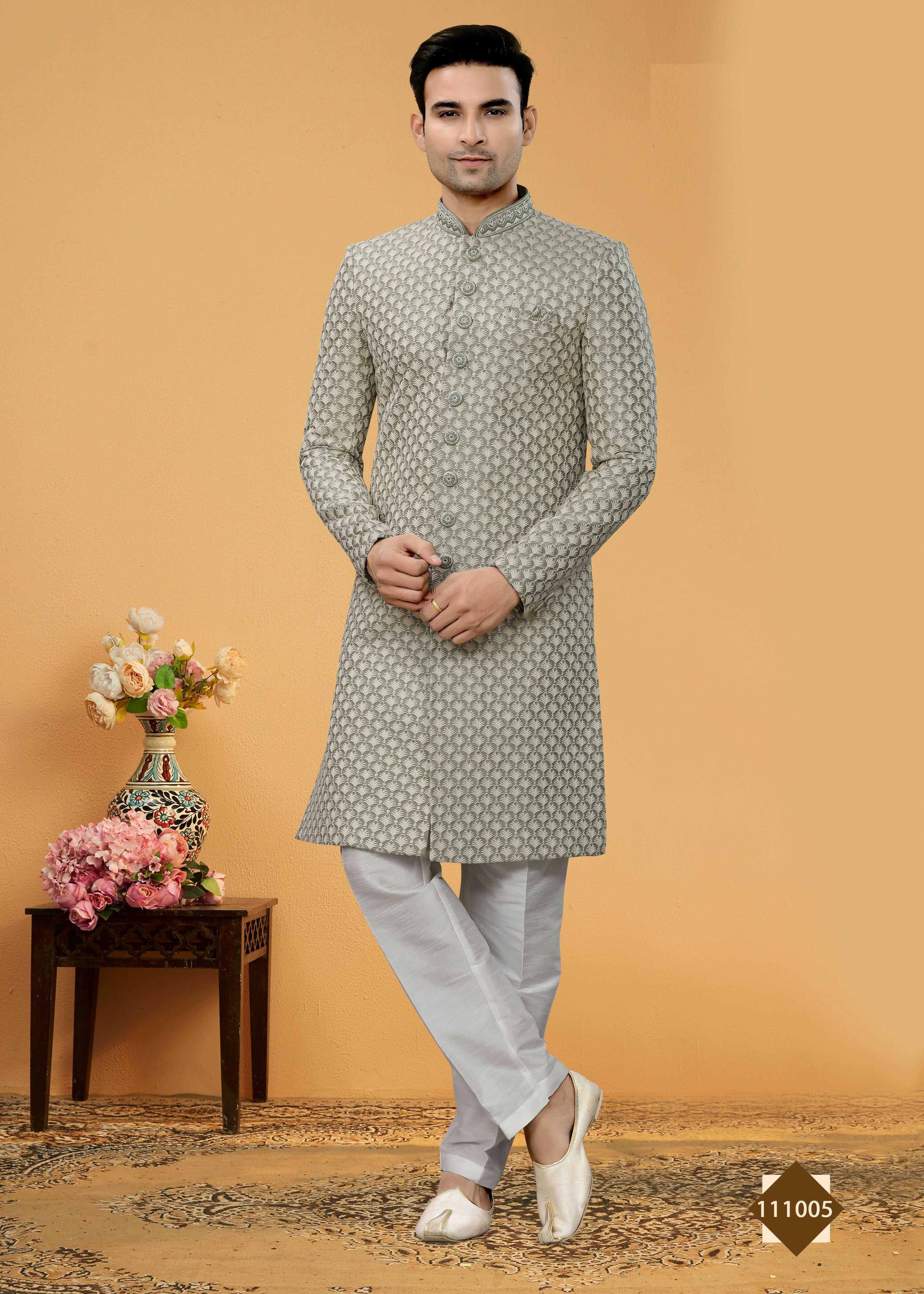 Joban Fashion Men's grey Super 66 Plain Kurta Pyjama set