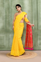 Piyari Fashion Women's Yellow Embellished Cotton Blend Jamdani Saree - Distacart