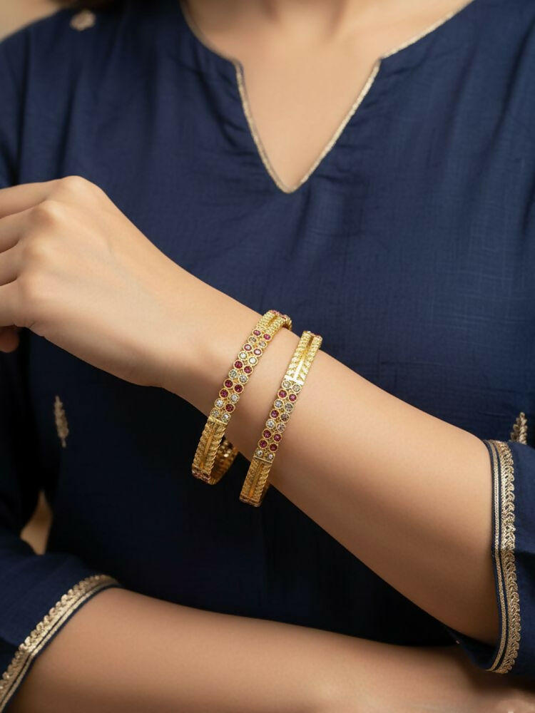 NVR Women Set of 2 Gold Plated CZ Stone Bangle - Distacart