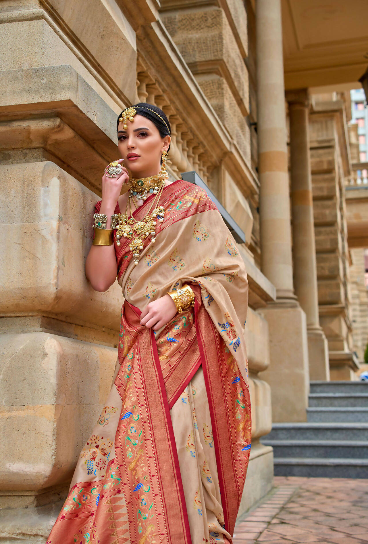 Dirt Brown Superior V.P.Silk Woven Printed Patola Silk Saree - Rewaa Milano