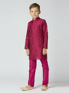 Joban Fashion Kids Island Full Sleeves Chanderi Kurta, Pyjama Set with Traditional Butta Work - Purple - Distacart