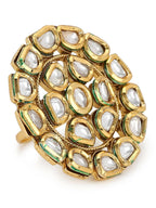 Gold-Plated White Kundan Studded Adjustable Finger Ring - Ruby Raang - Distacart