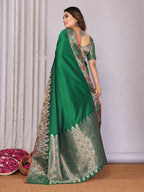 Joban Fashion Banarasi Pine Green Jacquard Woven Soft Silk Saree - Distacart
