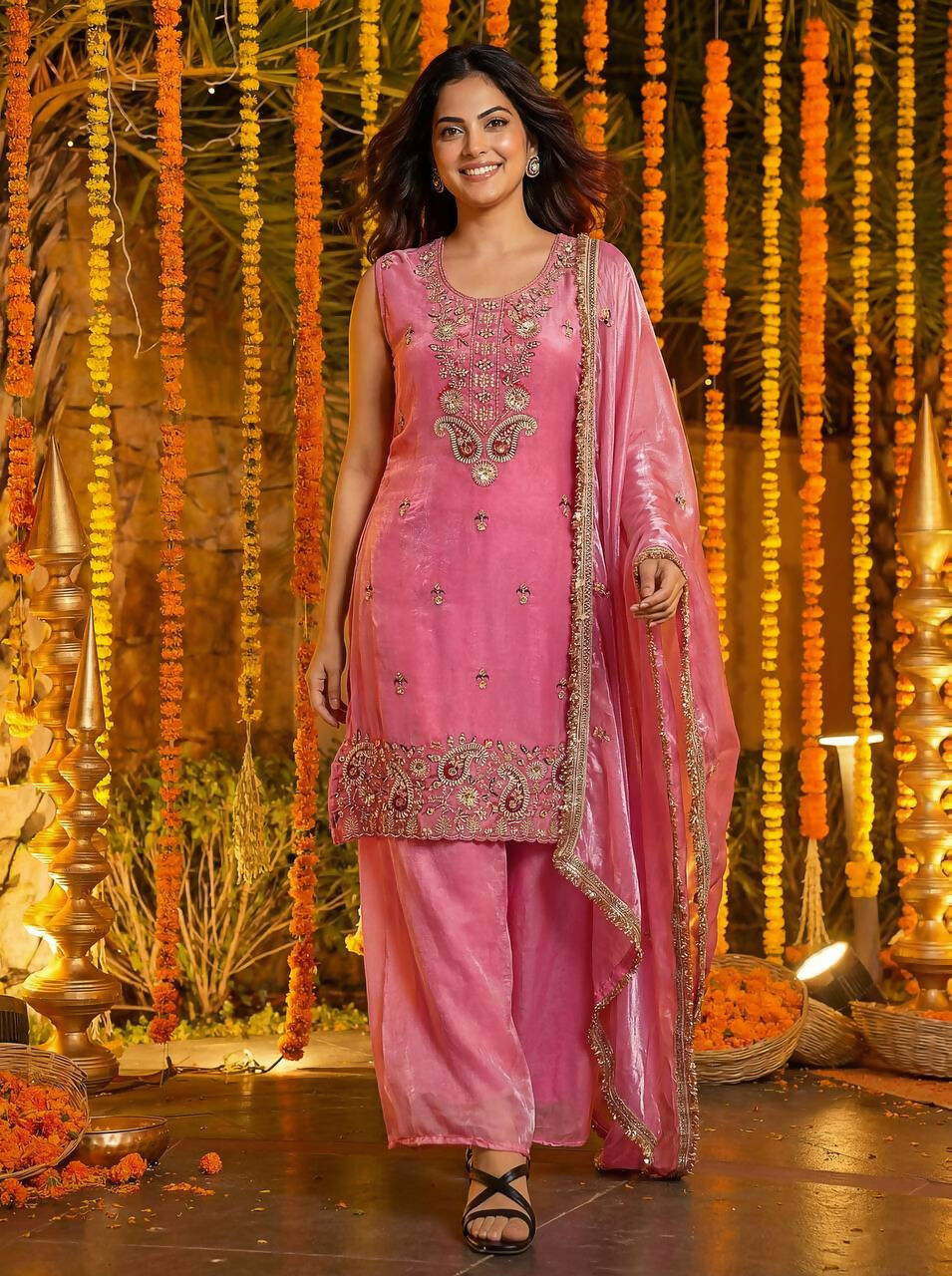 Teeya Creation Pink Fendy Silk Beads Work Designer Wedding Wear Salwar Suit - Distacart