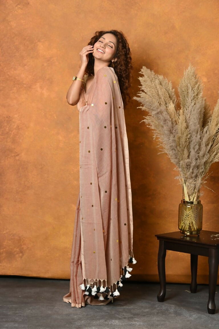Very Much Indian Pure Mul Cotton Handloom Saree - Khakhi - Distacart