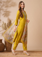 The52 Women's Beautiful Viscose Chanderi Fabric Embroidery Work Straight Kurta Pant and Dupatta Set - Distacart