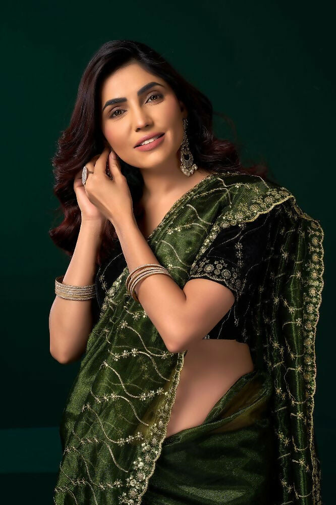 Joban Fashion Green Net Party Wear Sarees - Distacart